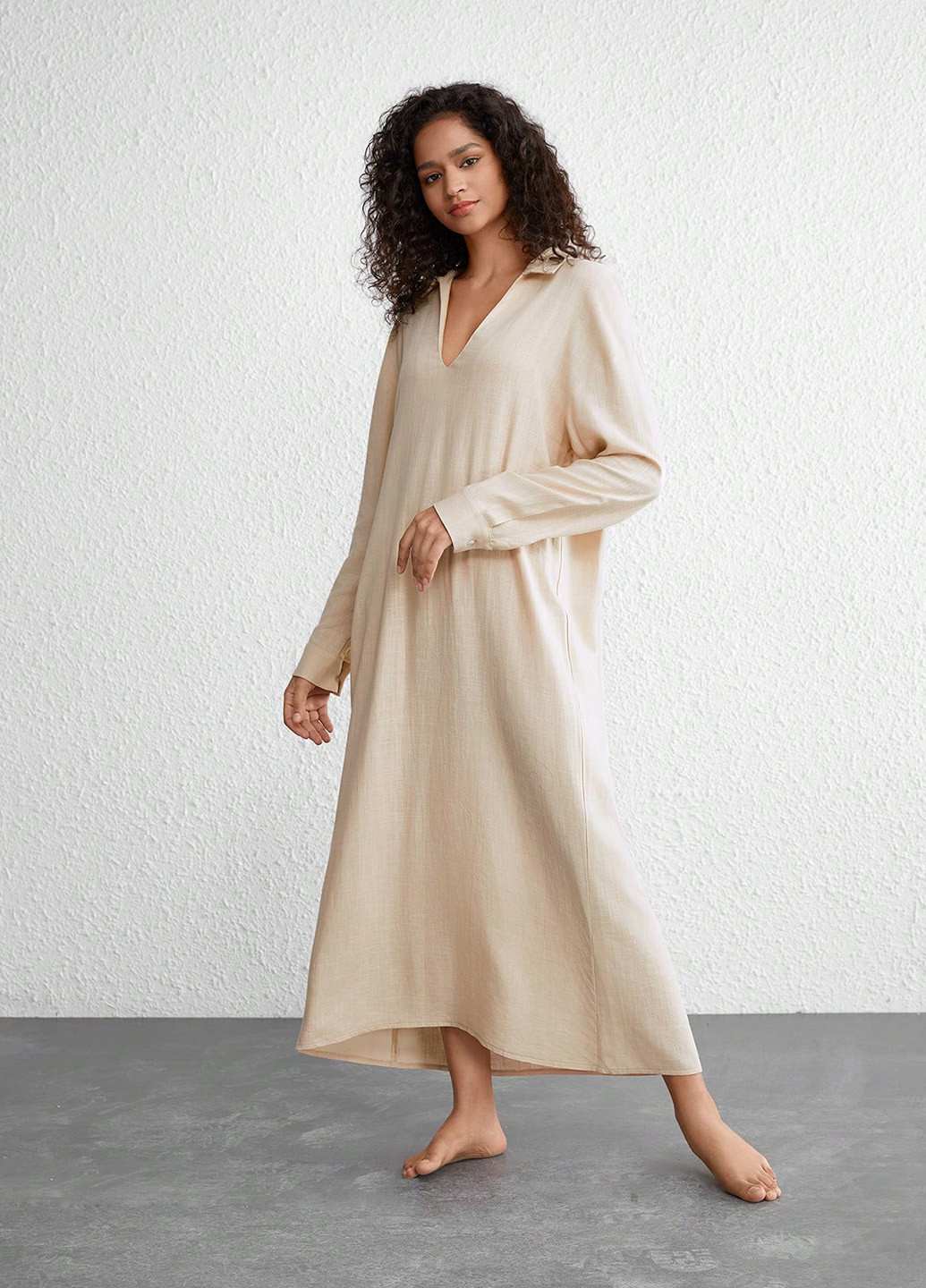 Світло-бежева домашній сукня сукня-сорочка SHEIN однотонна