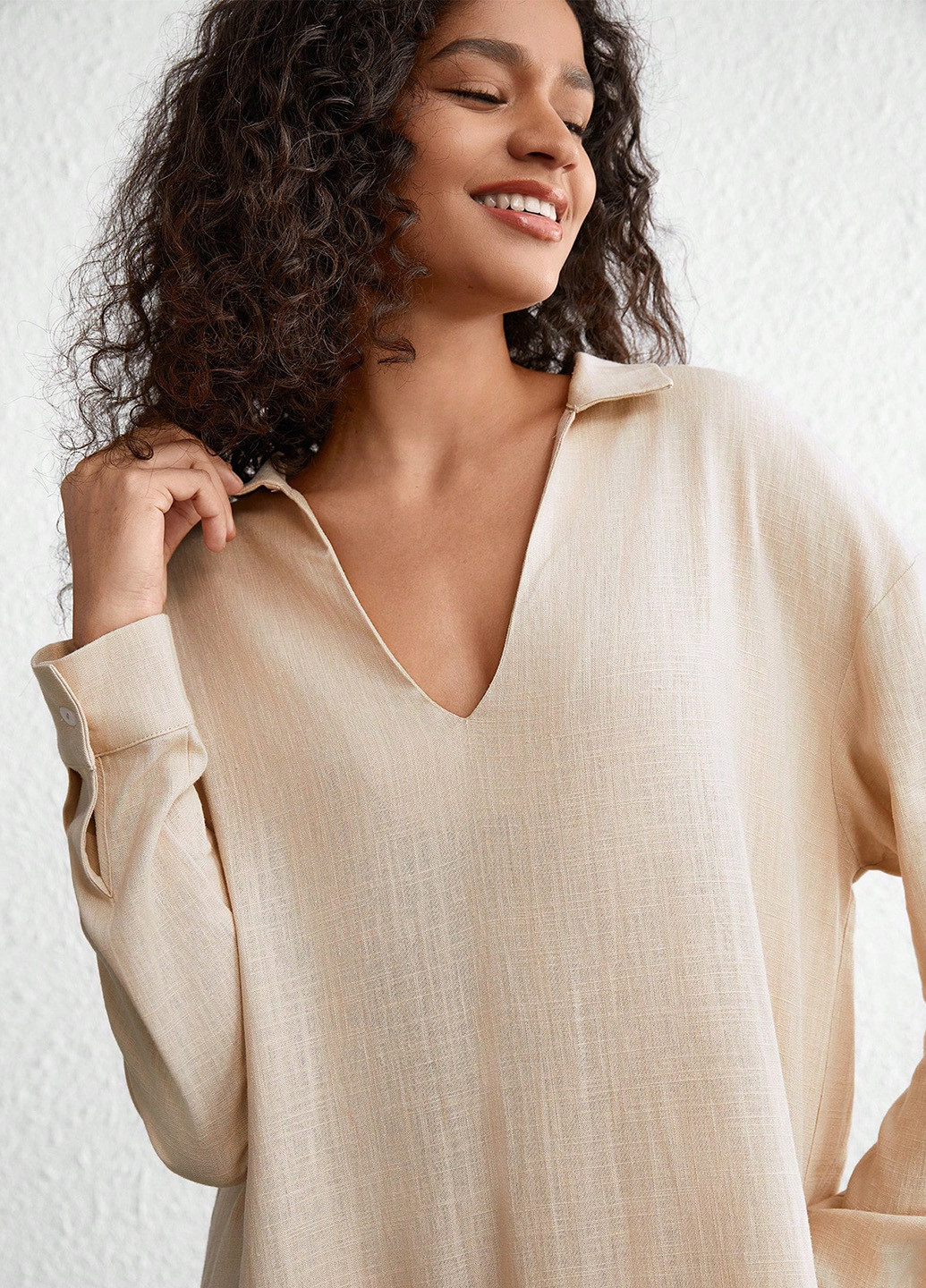 Світло-бежева домашній сукня сукня-сорочка SHEIN однотонна