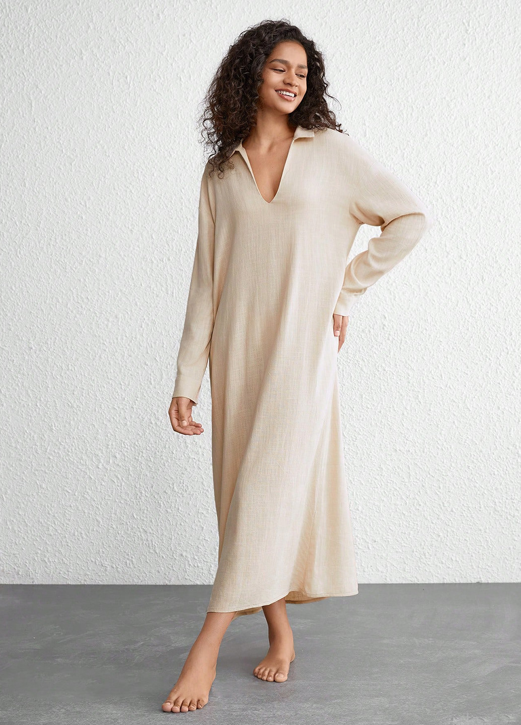Світло-бежева домашній сукня сукня-сорочка SHEIN однотонна