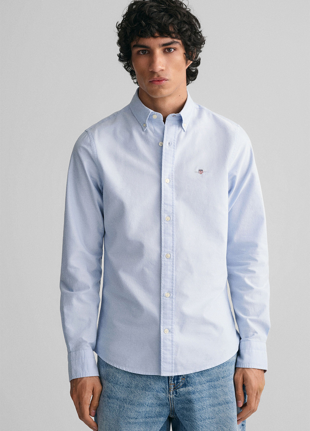 Голубой классическая рубашка однотонная Gant