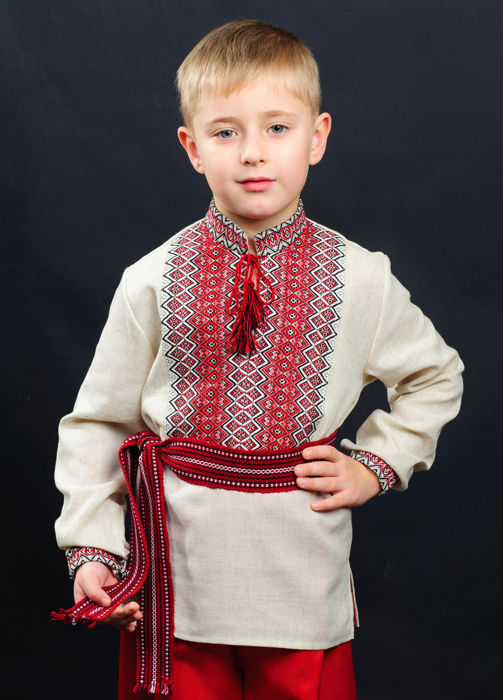 Серая кэжуал рубашка с орнаментом Vyshyvanka с длинным рукавом