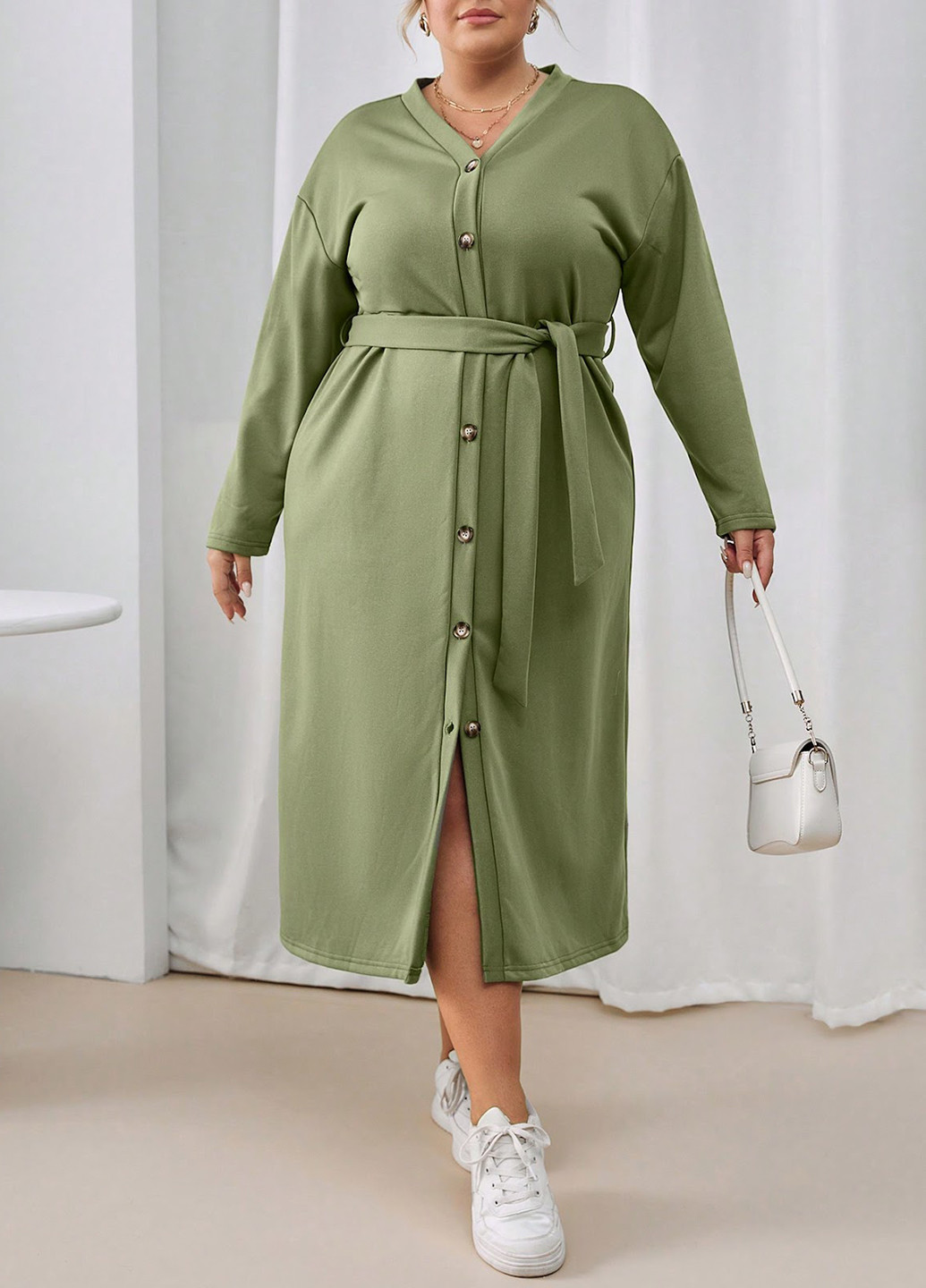 Светло-зеленое кэжуал платье SHEIN однотонное