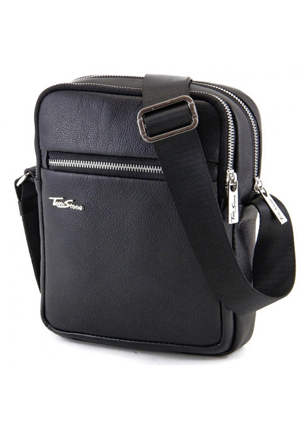 Сумка мужская кожаная на молнии 801 B черная Tom Stone (213138585)
