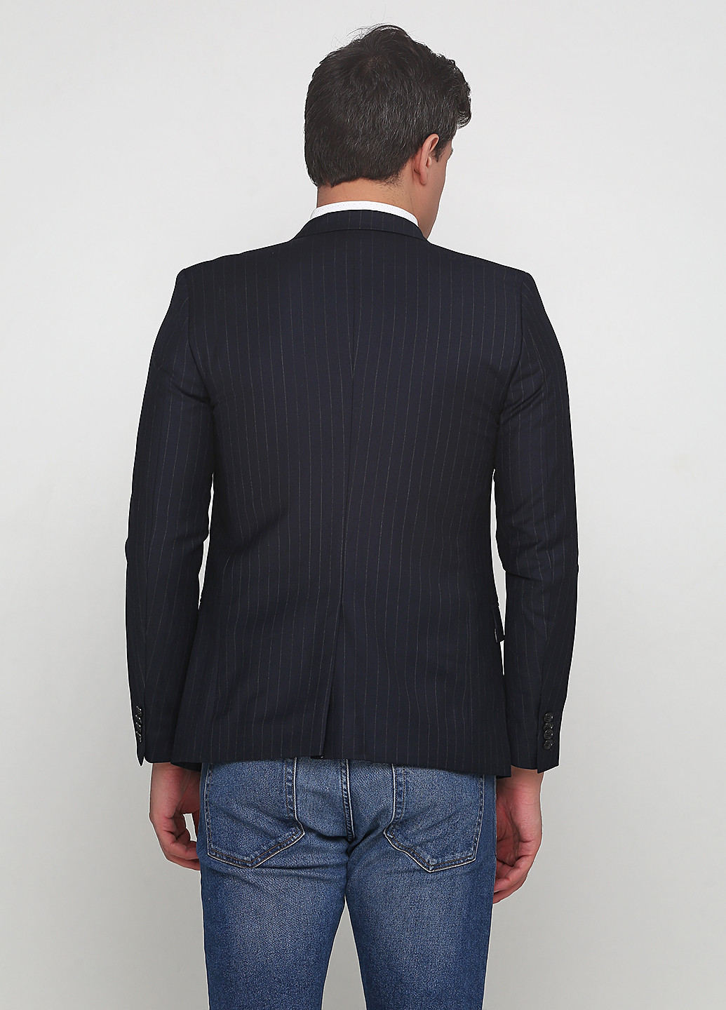 Пиджак H&M с длинным рукавом полоска тёмно-синий деловой