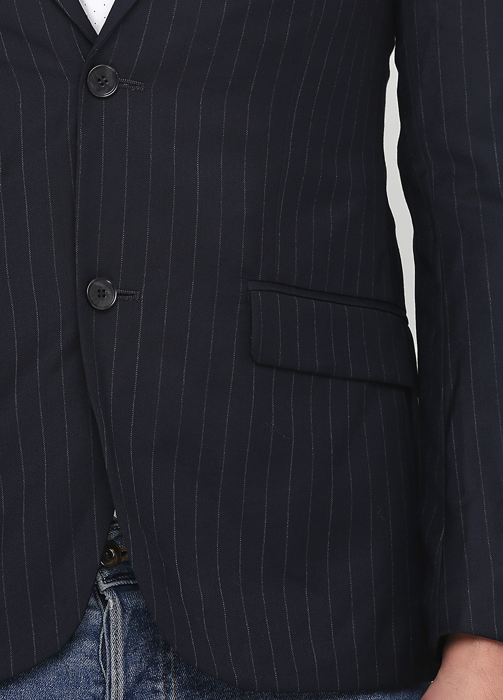 Пиджак H&M с длинным рукавом полоска тёмно-синий деловой