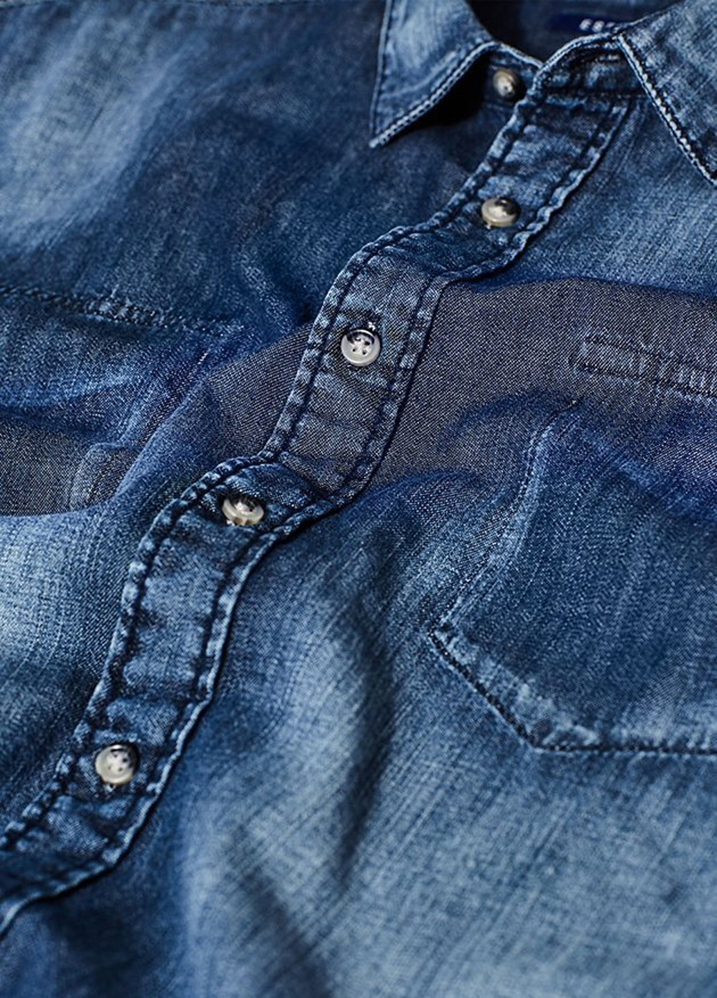 Темно-синяя джинсовая рубашка однотонная Esprit с длинным рукавом
