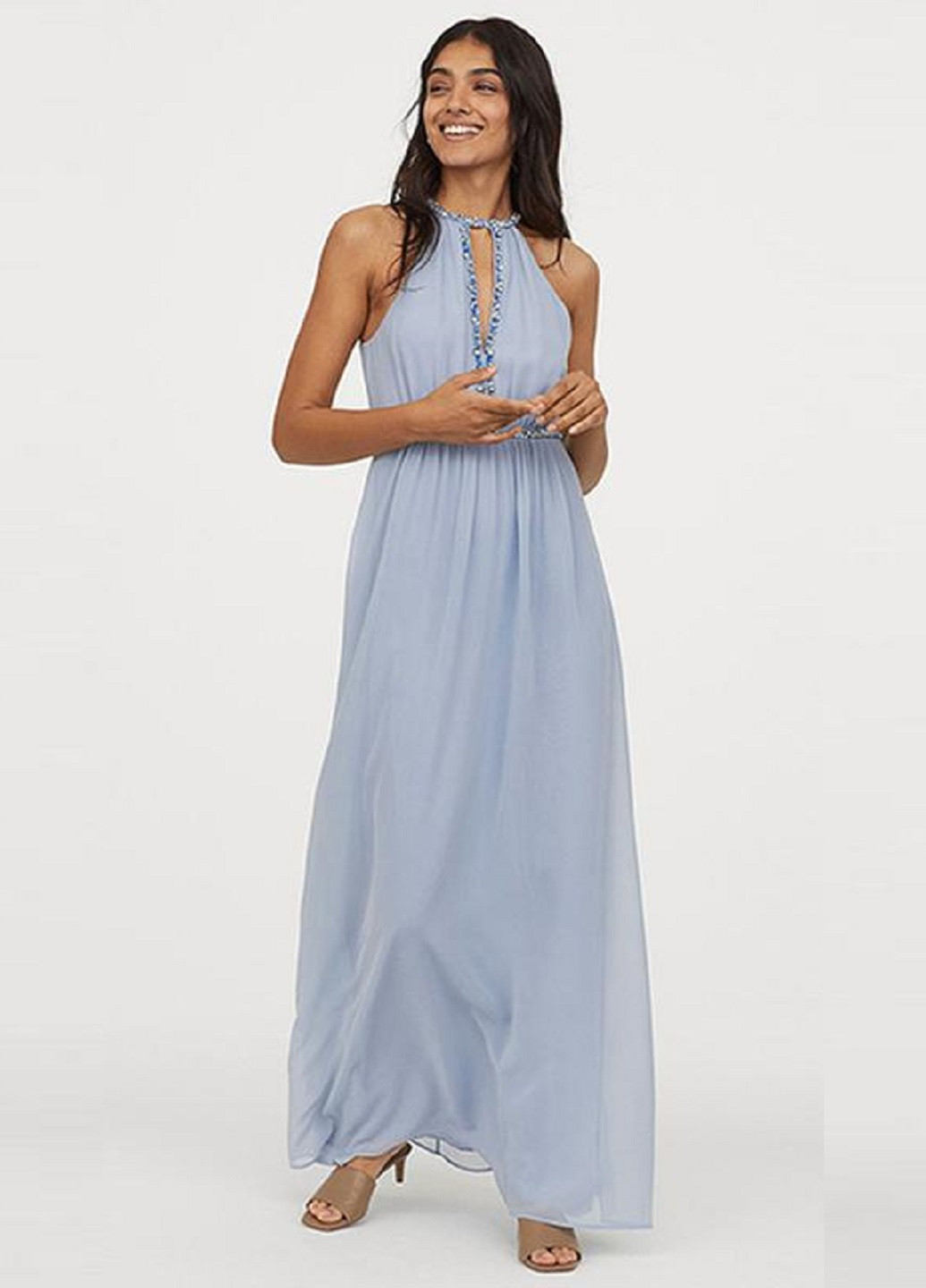 Голубое вечернее длинное платье H&M однотонное