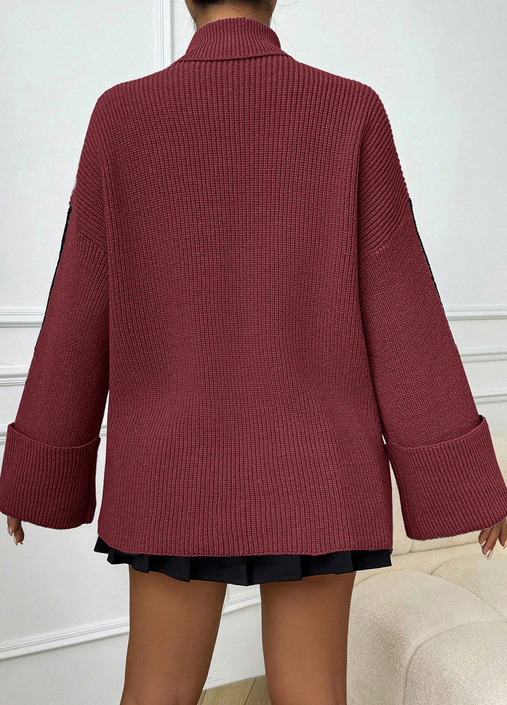 Бордовый зимний свитер SHEIN
