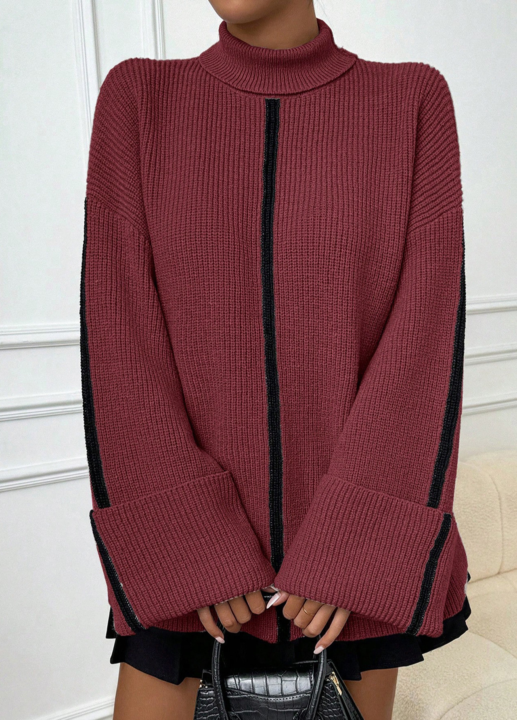 Бордовый зимний свитер SHEIN