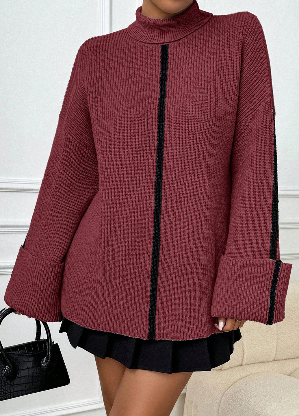 Бордовый зимний свитер SHEIN