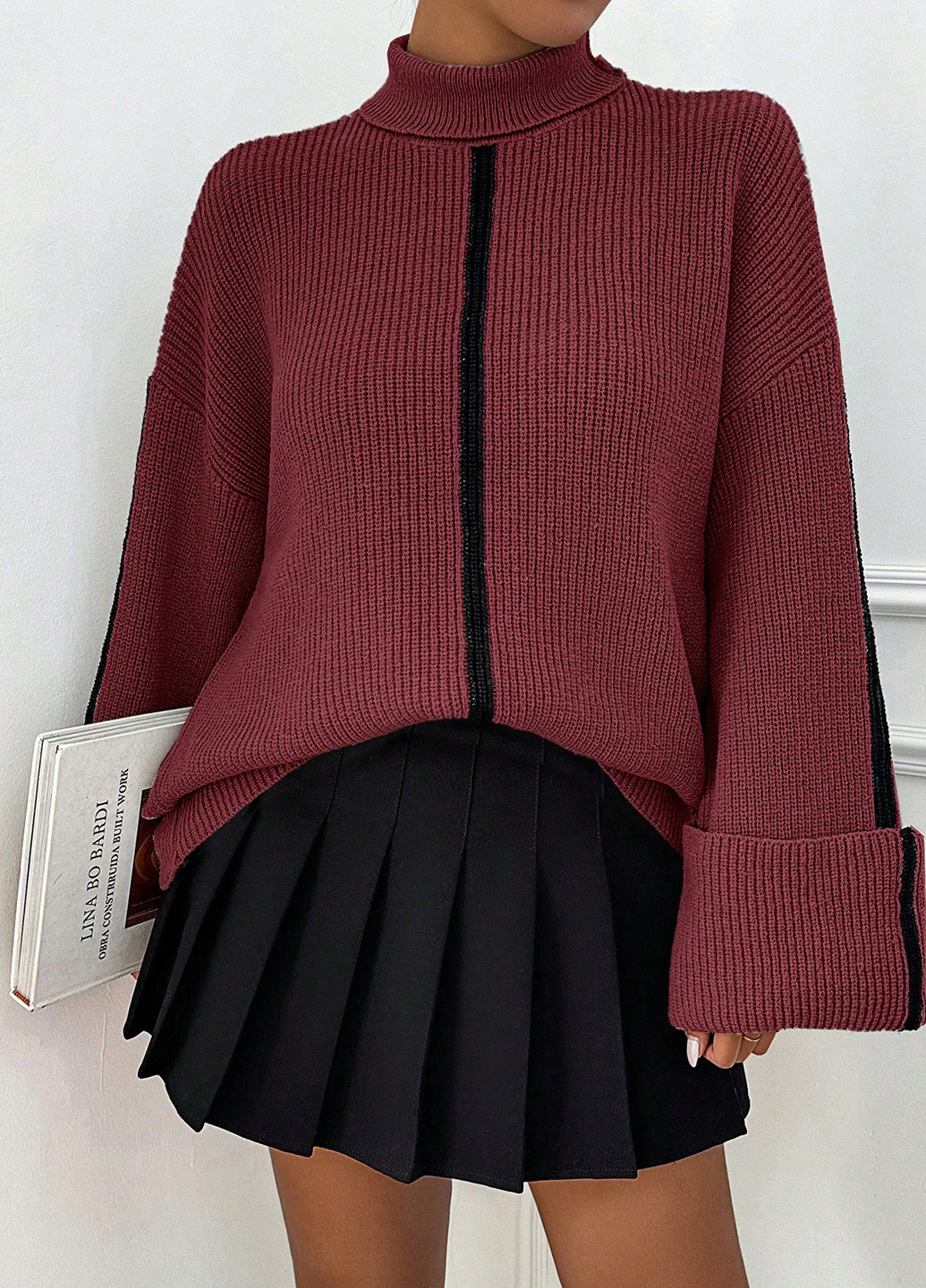 Бордовый зимний свитер SHEIN