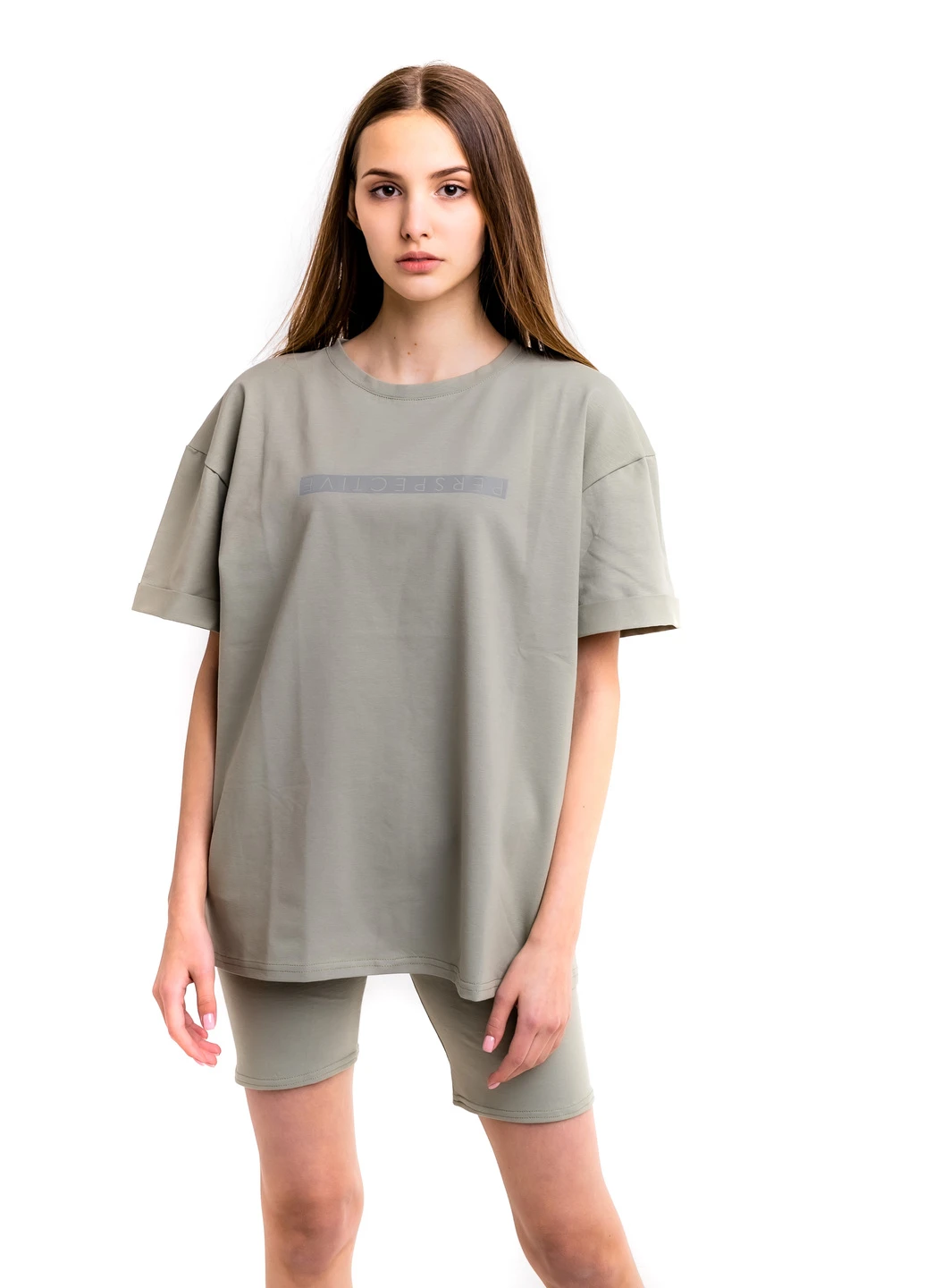 Футболка Comfort жіноча Oversize з рефлективний принтом Perspective оливкова Intruder - (233042604)