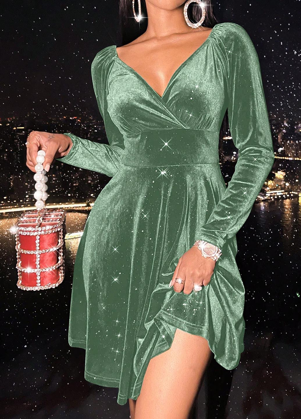 М'ятна вечірня сукня на запах SHEIN однотонна