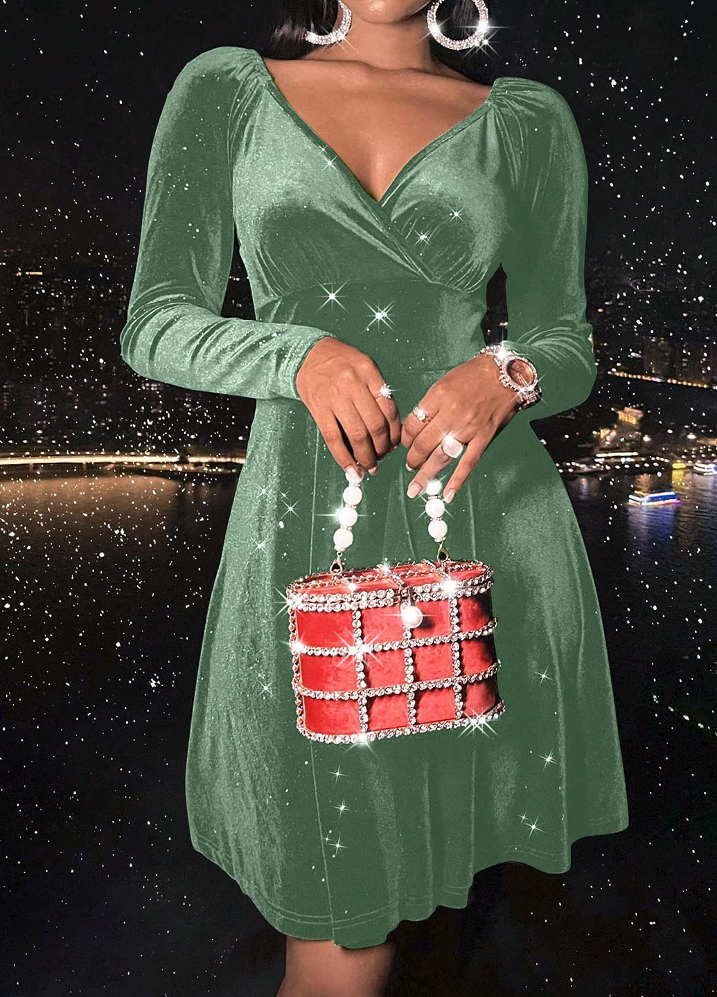 М'ятна вечірня сукня на запах SHEIN однотонна