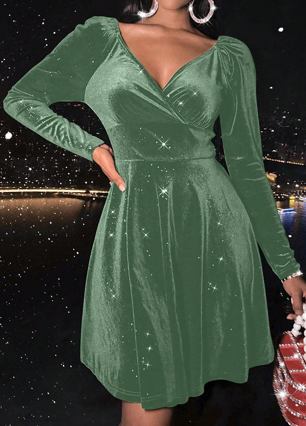 М'ятна вечірня сукня на запах SHEIN однотонна