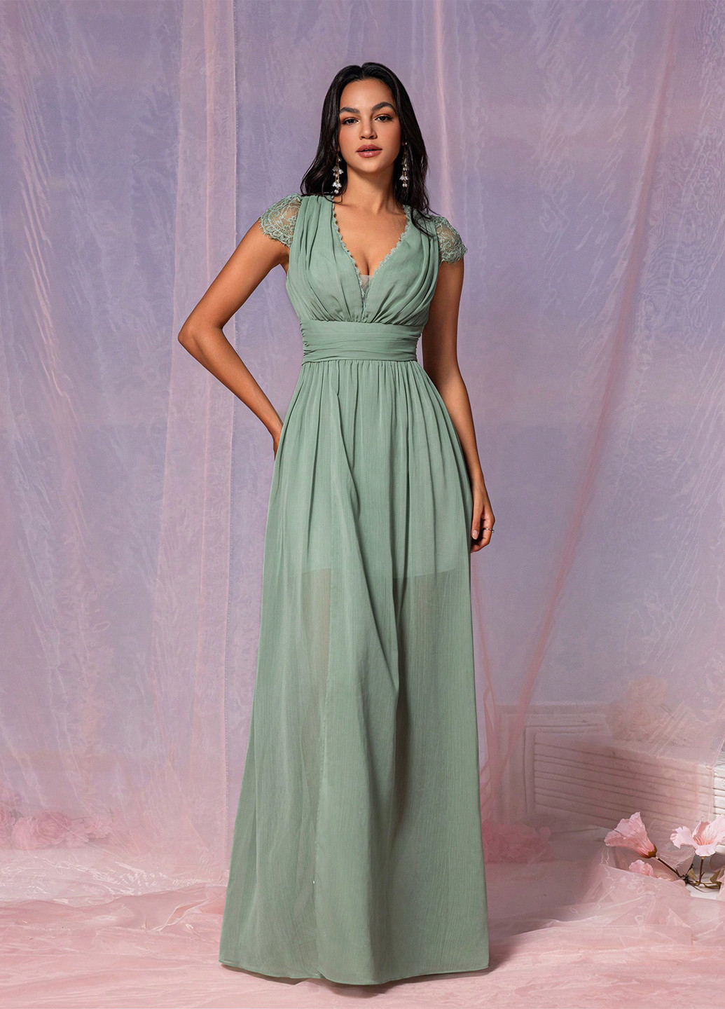 Світло-зелена святковий, вечірня сукня в стилі армпір SHEIN однотонна