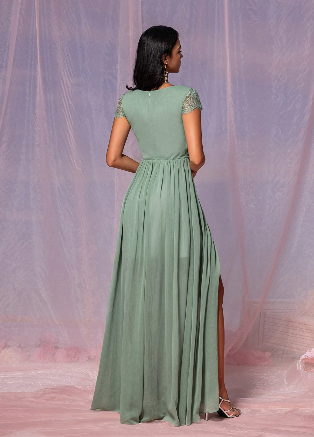 Світло-зелена святковий, вечірня сукня в стилі армпір SHEIN однотонна