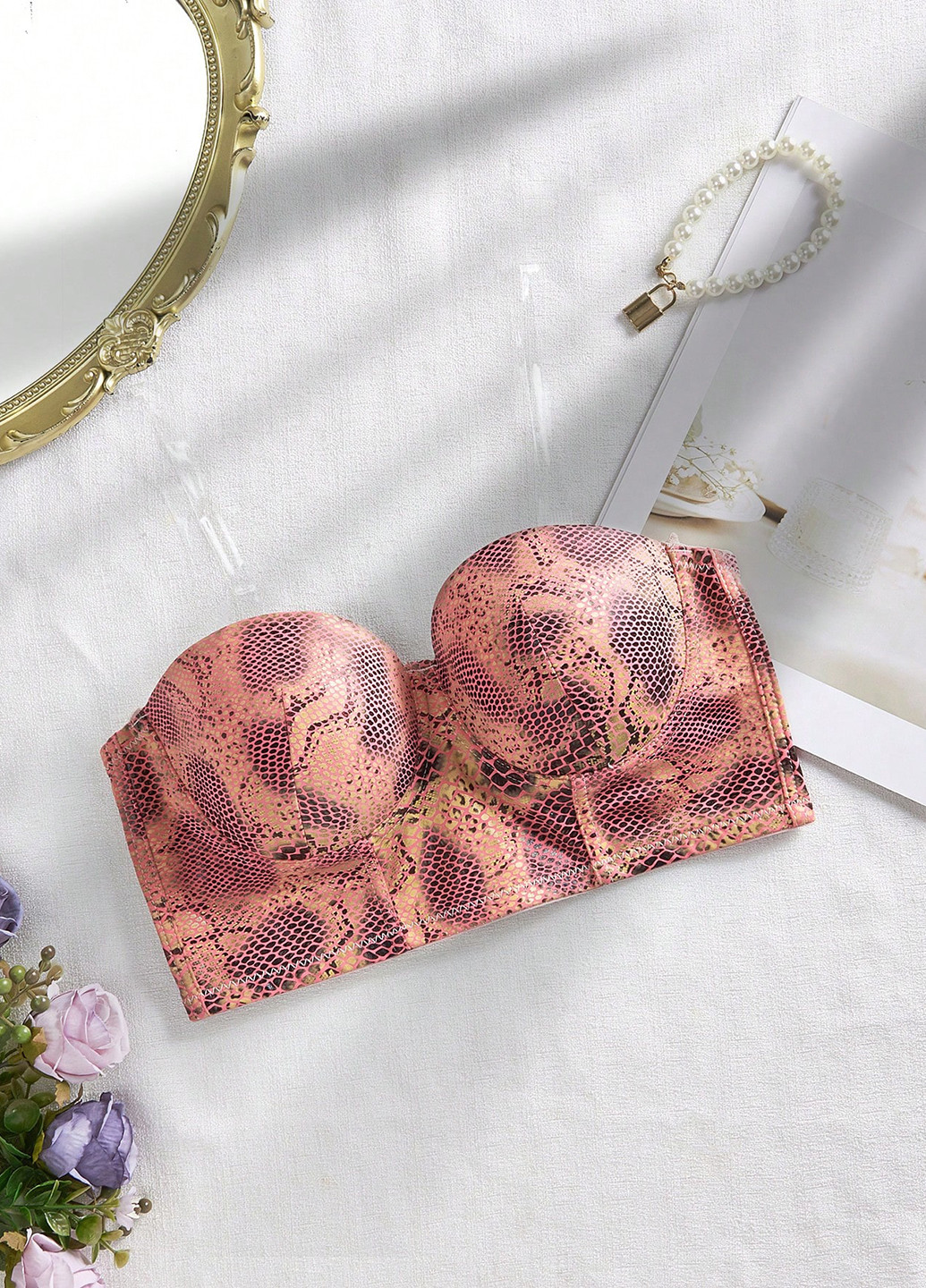 Комбинированный фашиа бюстгальтер SHEIN с косточками полиэстер