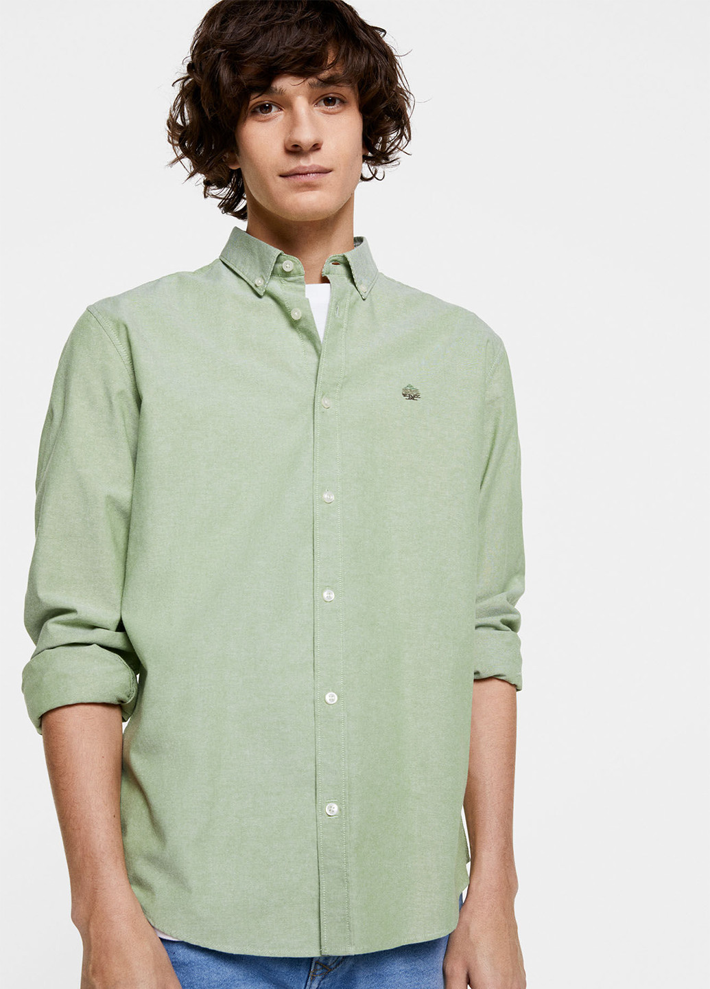 Зеленая кэжуал рубашка однотонная Springfield