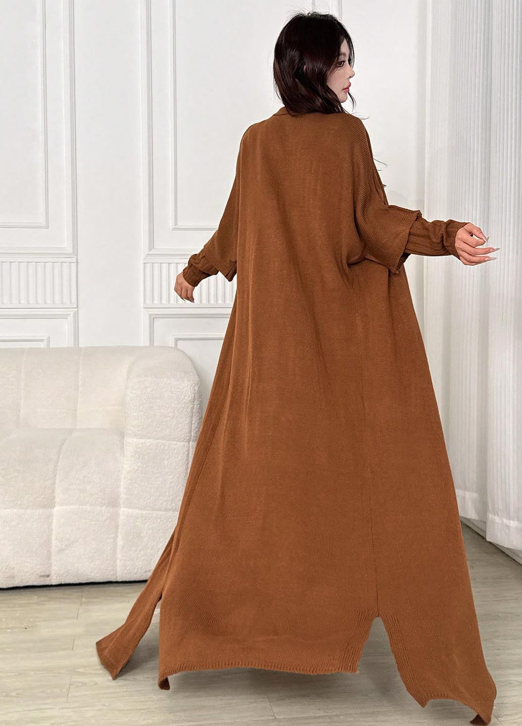 Коричневий демісезонний комплект (сукня, кардиган) SHEIN