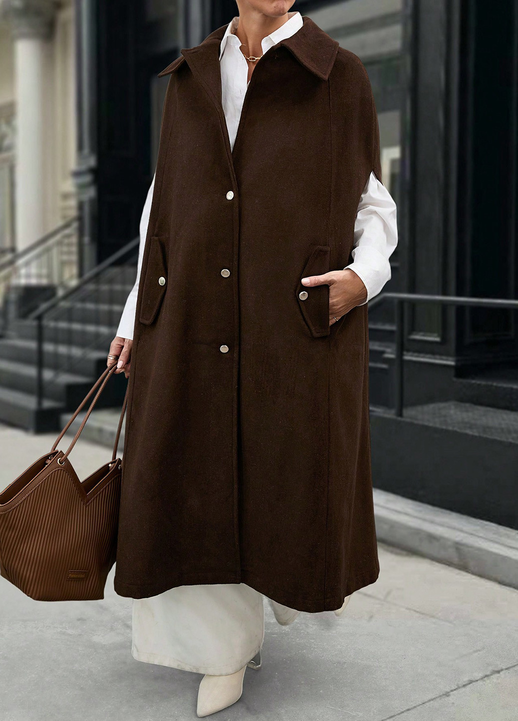 Коричневое демисезонное Пальто однобортное SHEIN