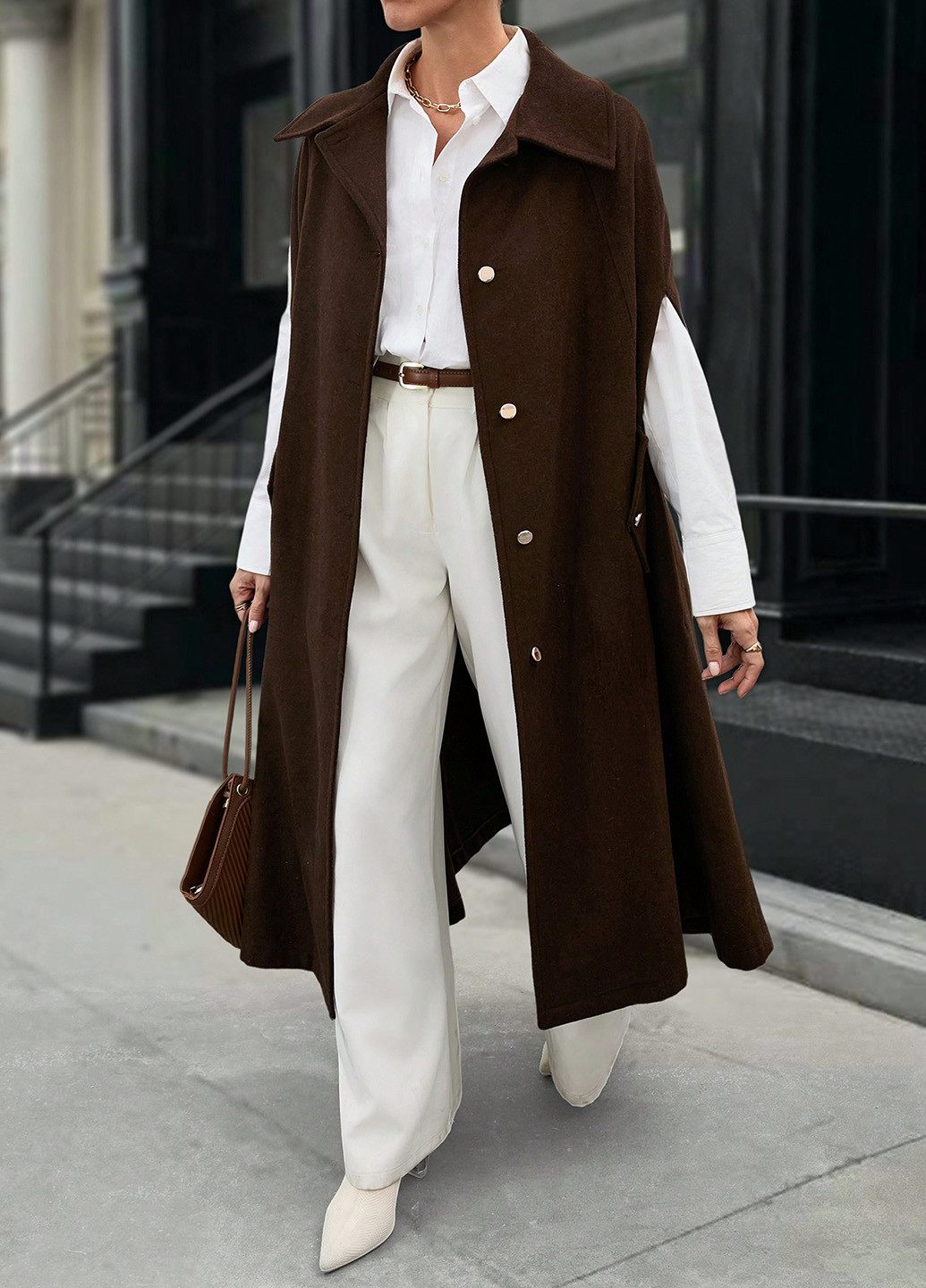 Коричневое демисезонное Пальто однобортное SHEIN