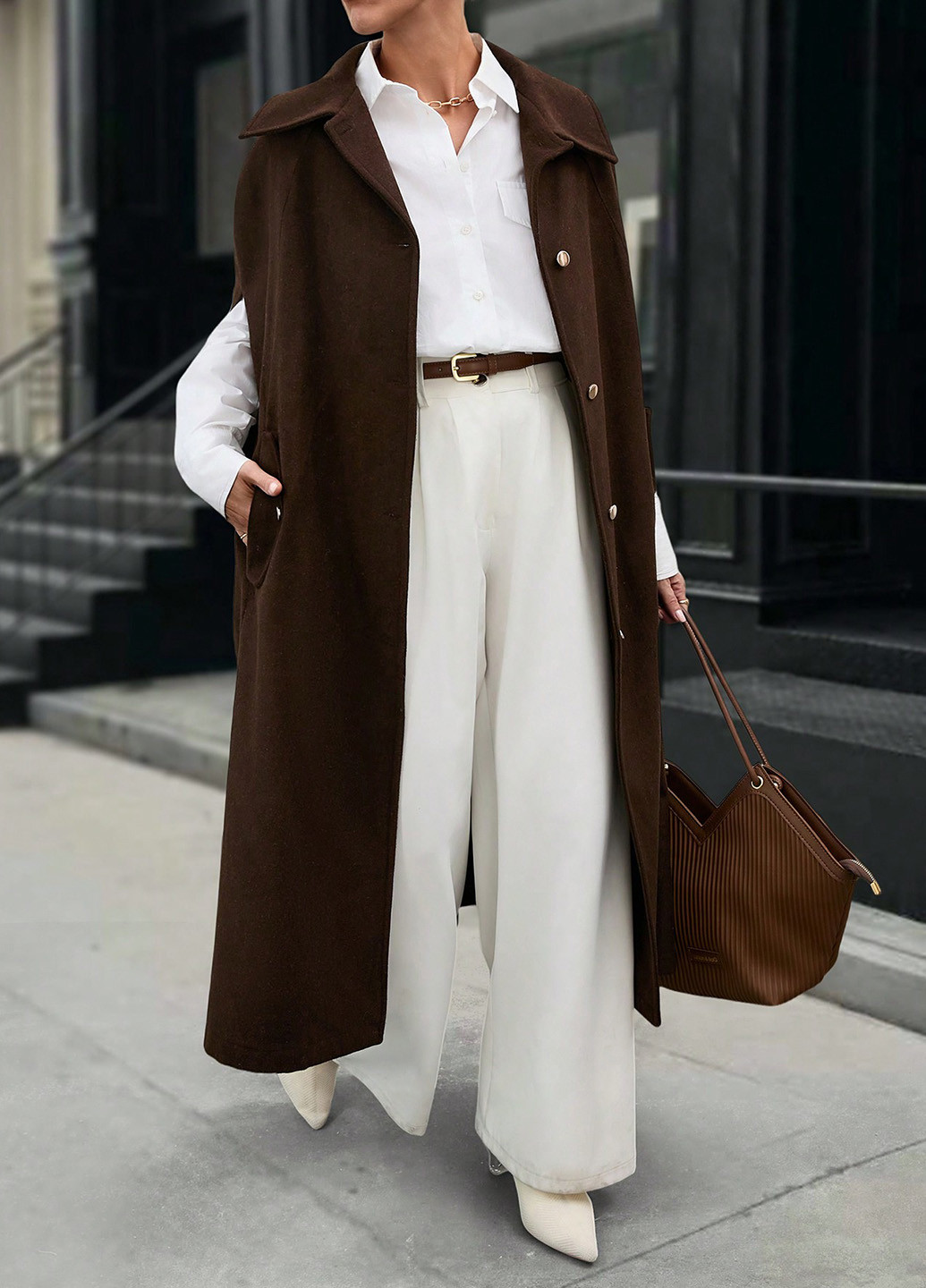 Коричневое демисезонное Пальто однобортное SHEIN