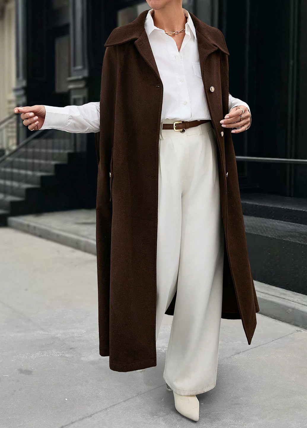 Коричневое демисезонное Пальто однобортное SHEIN