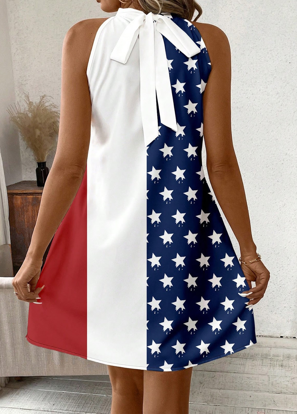 Комбинированное кэжуал платье с открытыми плечами SHEIN американский флаг