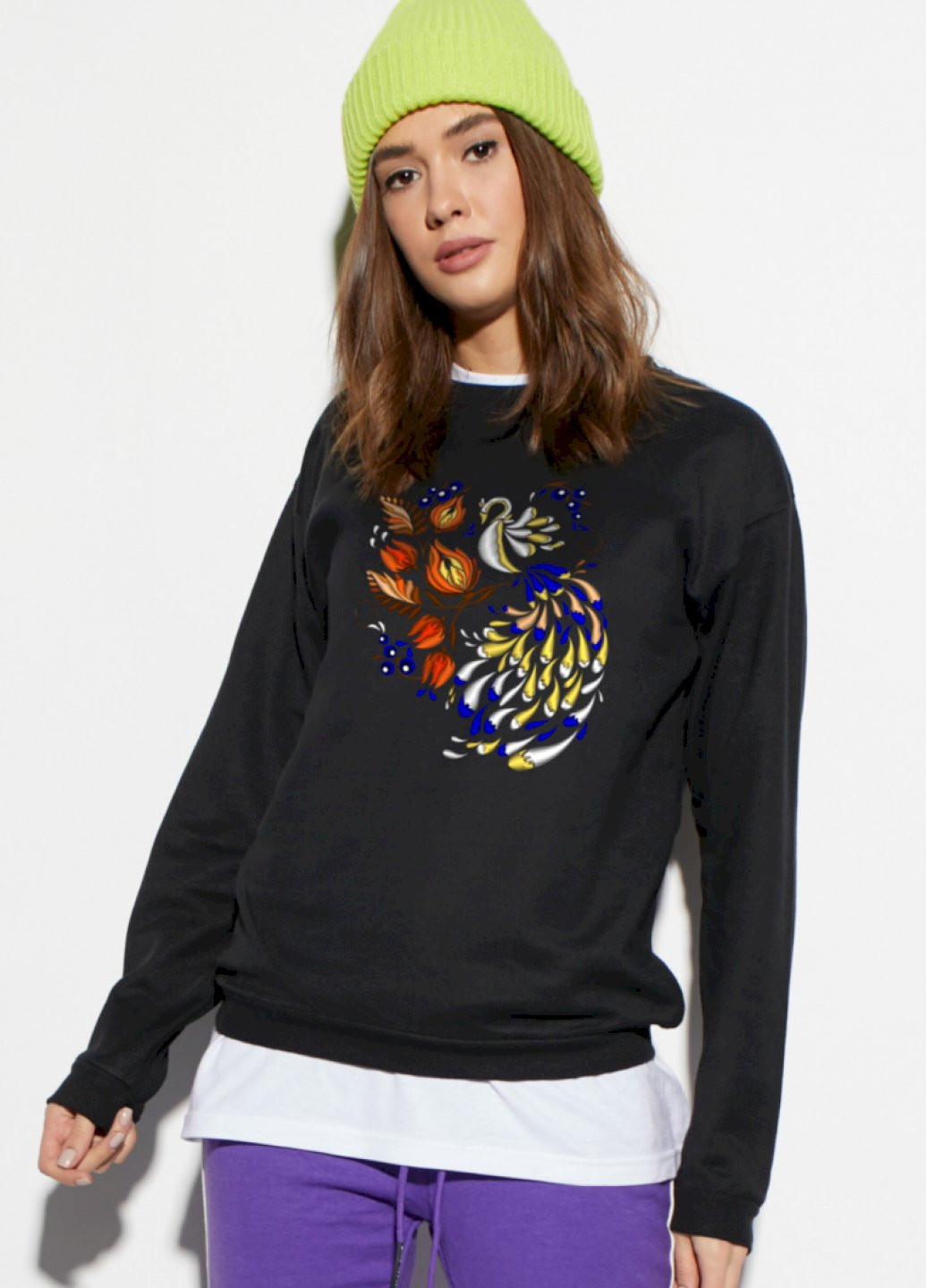 Чорний світшот жіночий /no flis/ YAPPI малюнок (251467734)