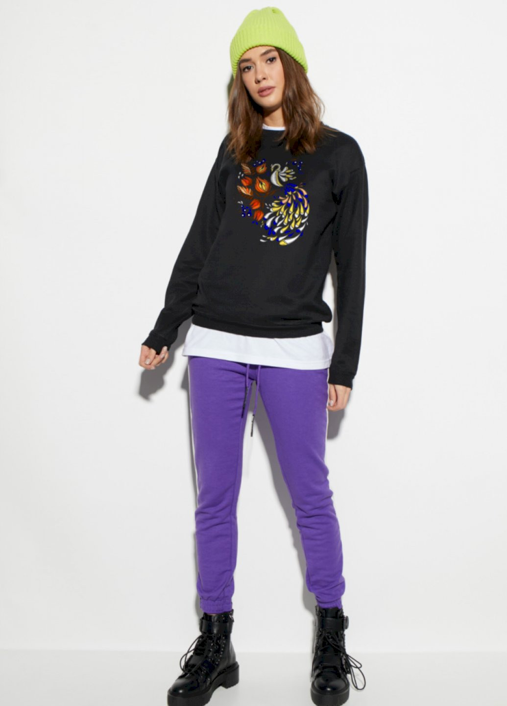 Чорний світшот жіночий /no flis/ YAPPI малюнок (251467734)