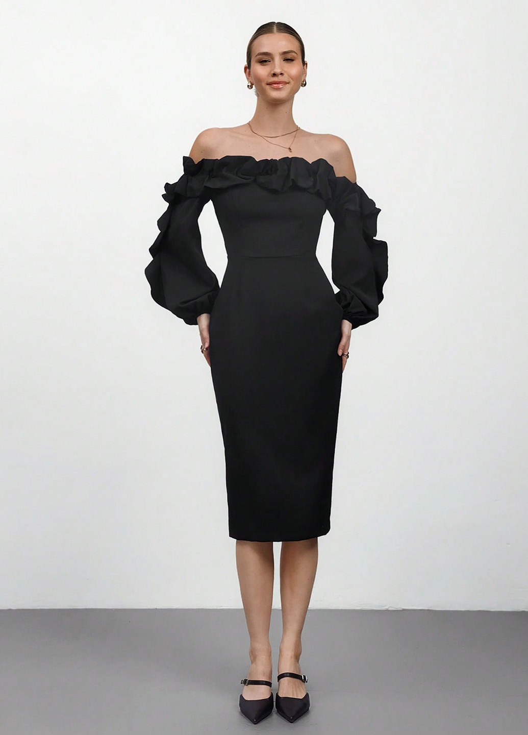 Чорна вечірня сукня силуетна, на одне плече SHEIN однотонна