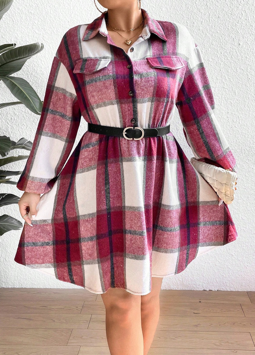 Червона кежуал сукня сукня-сорочка SHEIN в клітинку