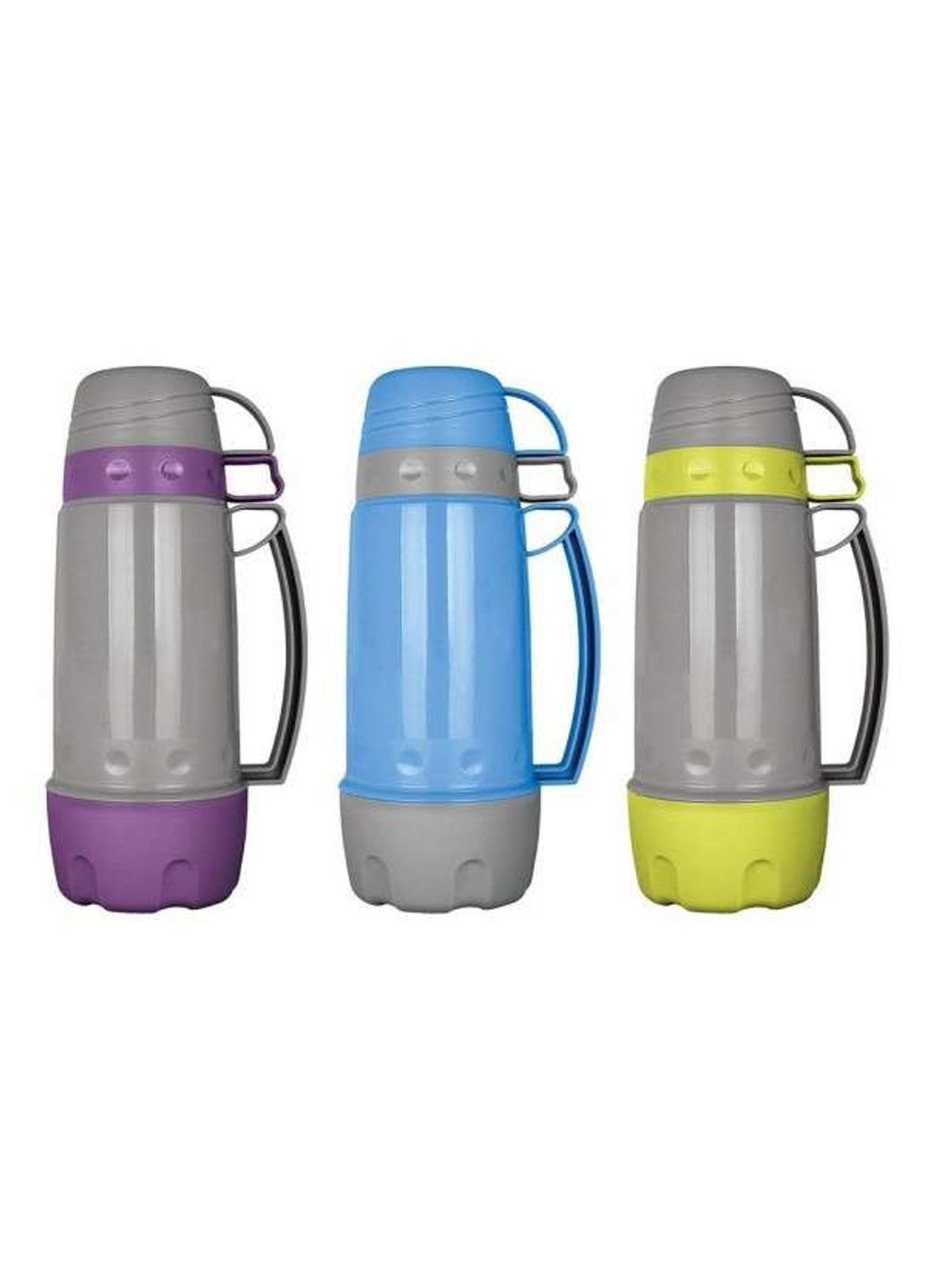 Термос 1000мл со стеклянной колбой и 3 пластиковыми чашками( серый с фиолетовым,голубым, салатовым) 2080 Kamille (253612796)