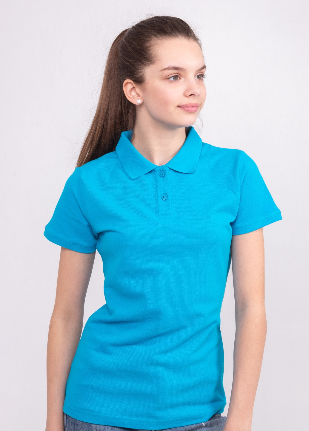 Бирюзовая женская футболка-футболка поло жіноча TvoePolo однотонная