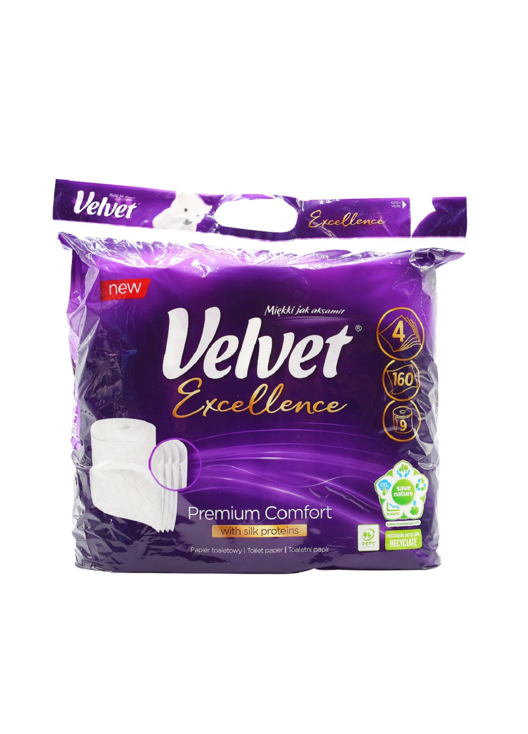 Туалетний папір Excellence Silk Proteins чотиришаровий 160 відривів 9 рулонів Velvet (254794965)