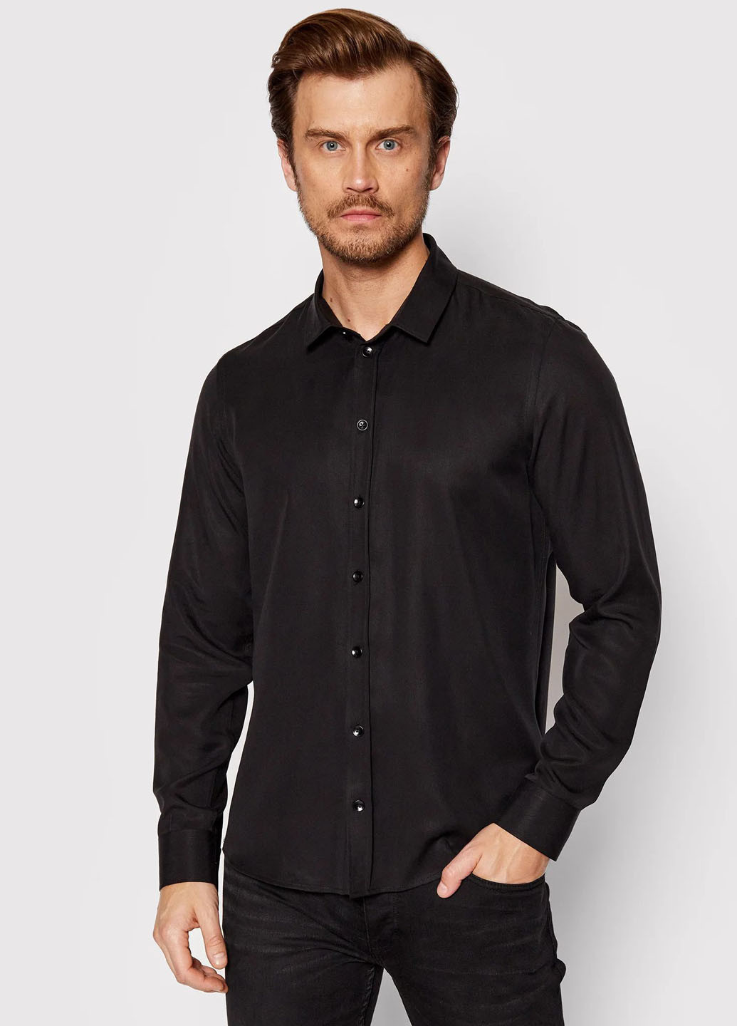 Черная кэжуал рубашка однотонная YPS