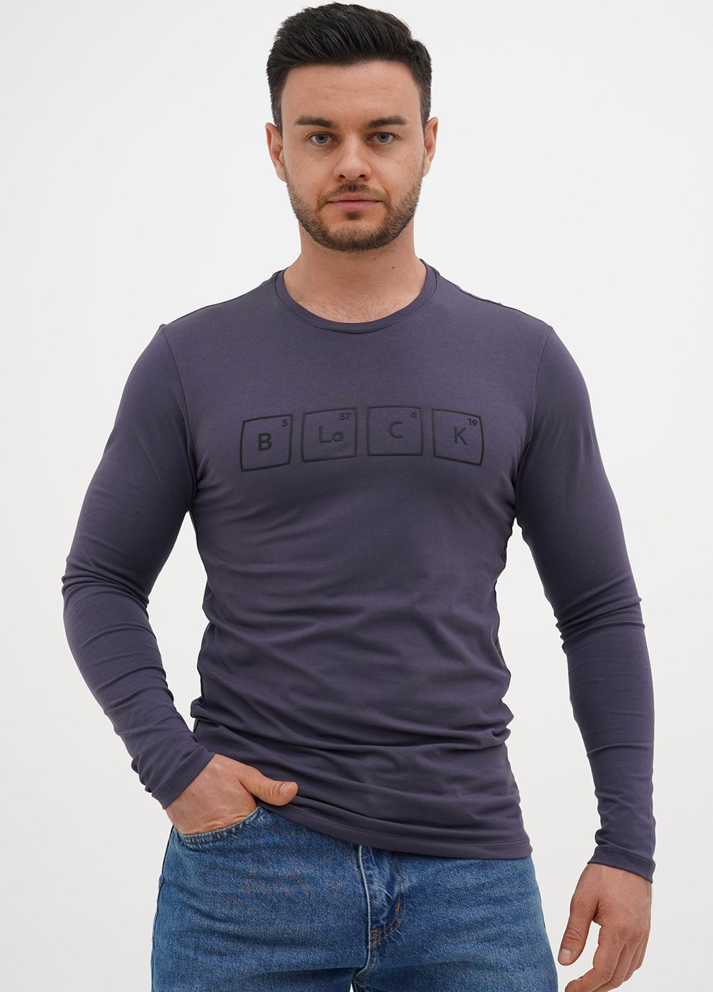 Темно-серый демисезонный кэжуал лонгслив Trend Collection с надписями