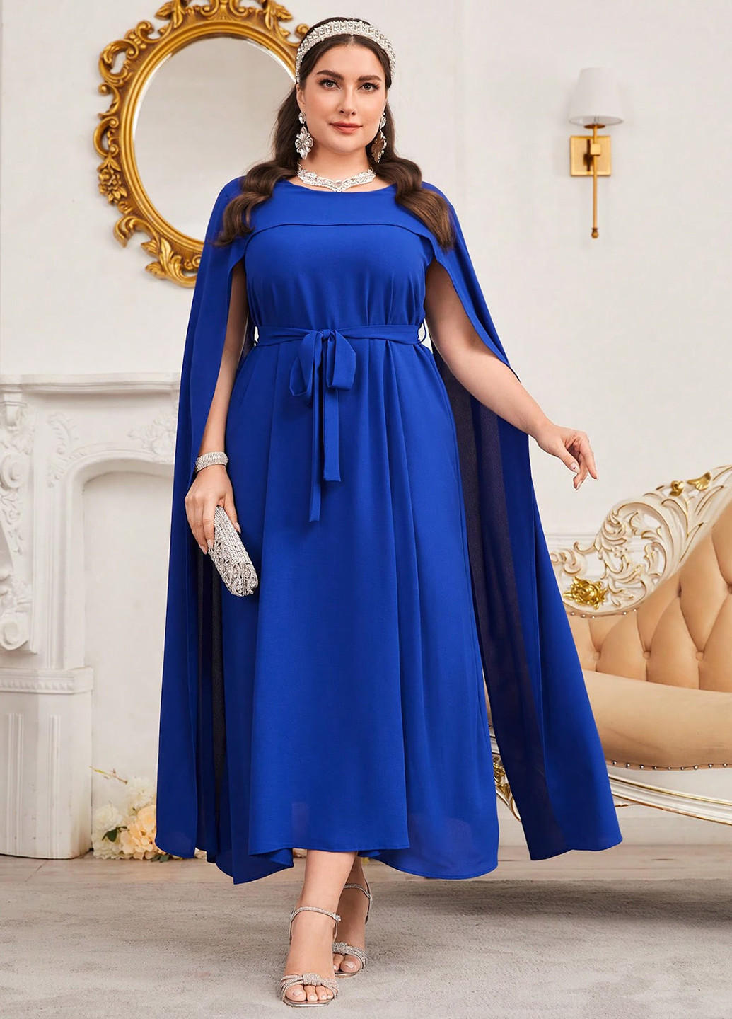 Синя вечірня, святковий сукня сукня-кейп, а-силует SHEIN однотонна