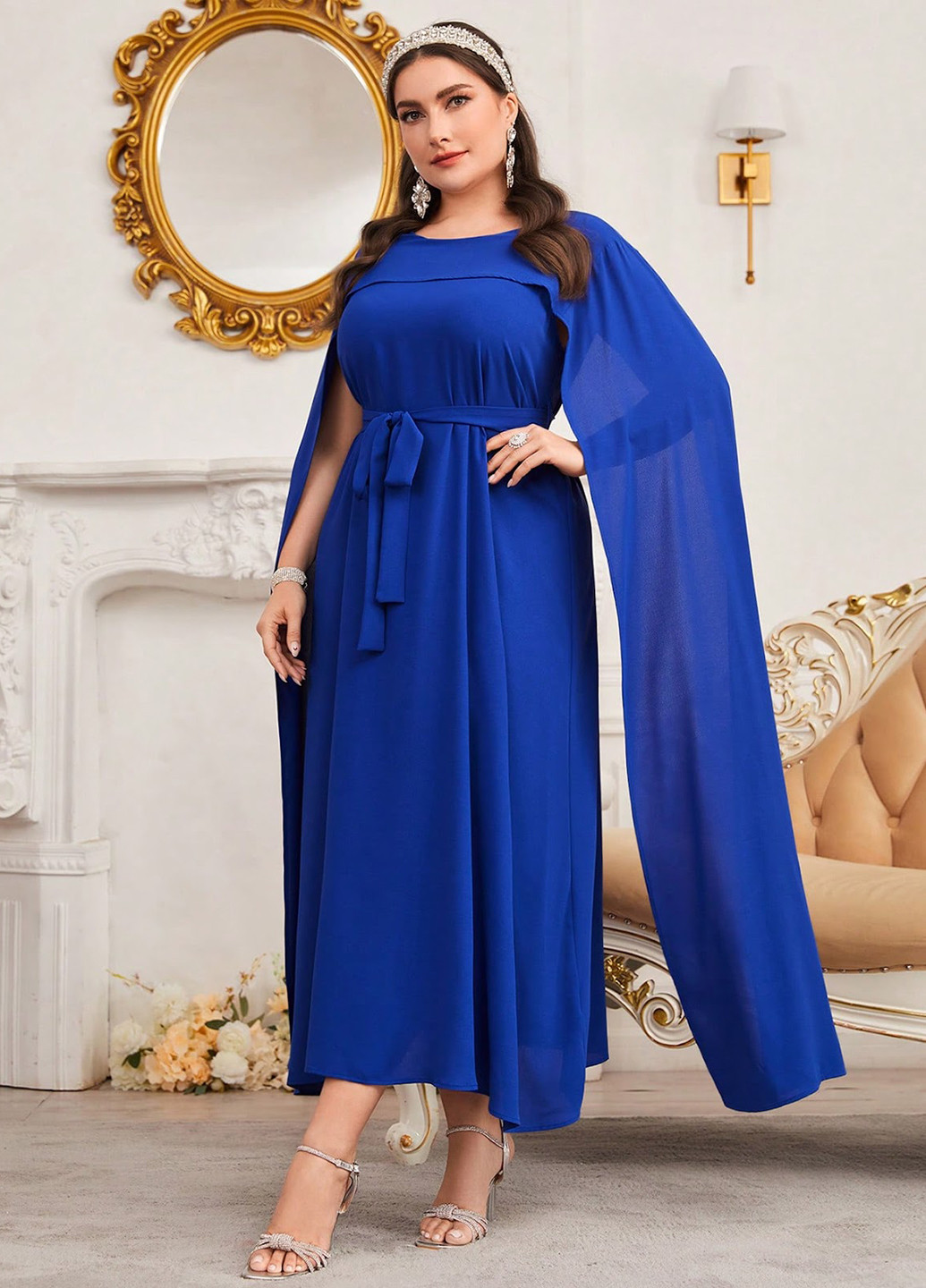 Синя вечірня, святковий сукня сукня-кейп, а-силует SHEIN однотонна