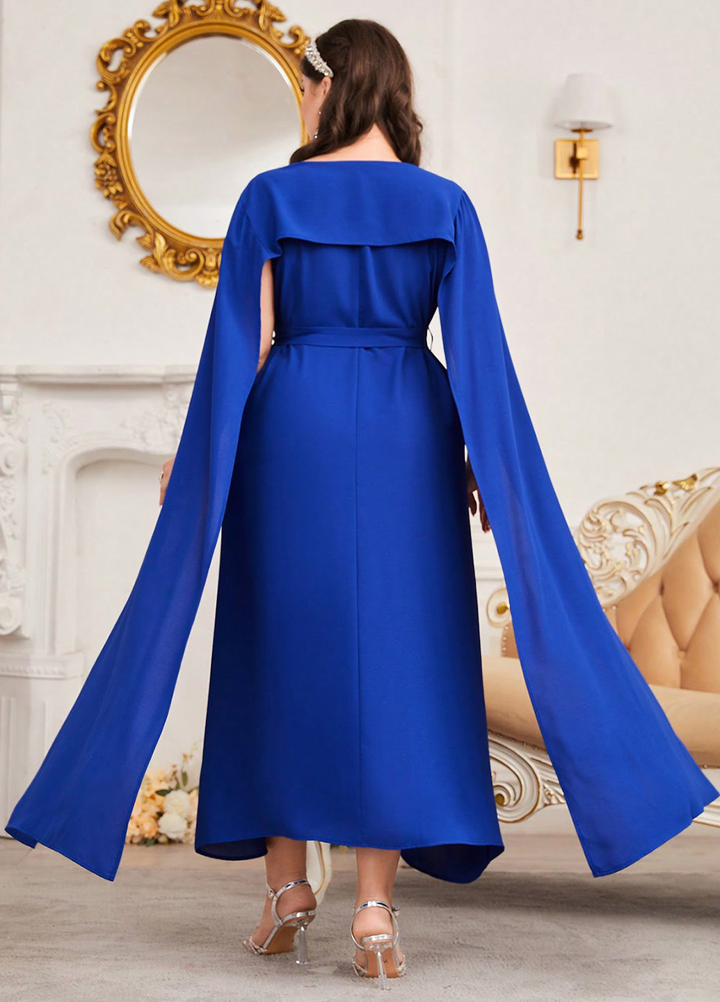 Синя вечірня, святковий сукня сукня-кейп, а-силует SHEIN однотонна