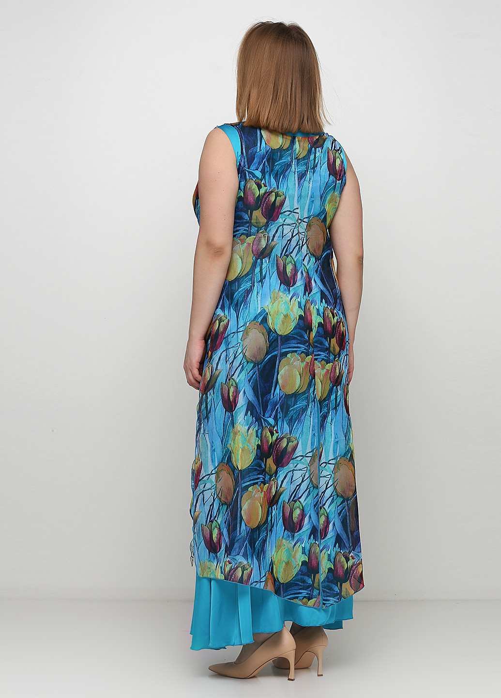 Бірюзовий літній комплект (плаття, накидка) Алеся