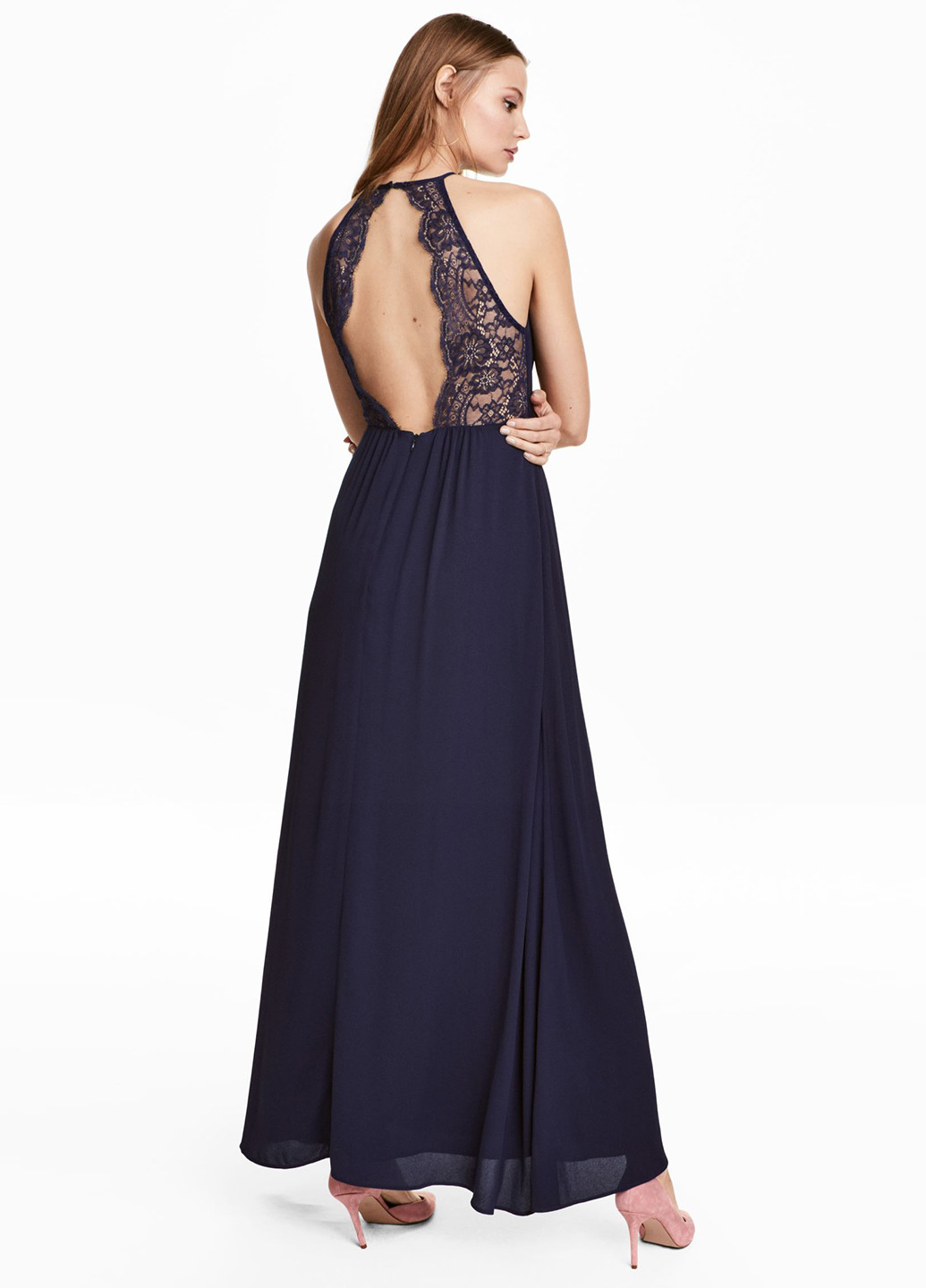 Темно-синя вечірня сукня, сукня кльош, з відкритою спиною H&M однотонна