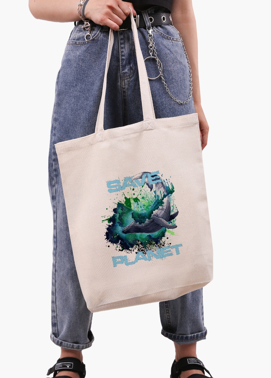 Еко сумка шоппер біла Екологія (Ecology) (9227-1337-WTD) Еко сумка шоппер біла 41*39*8 см MobiPrint (215943705)