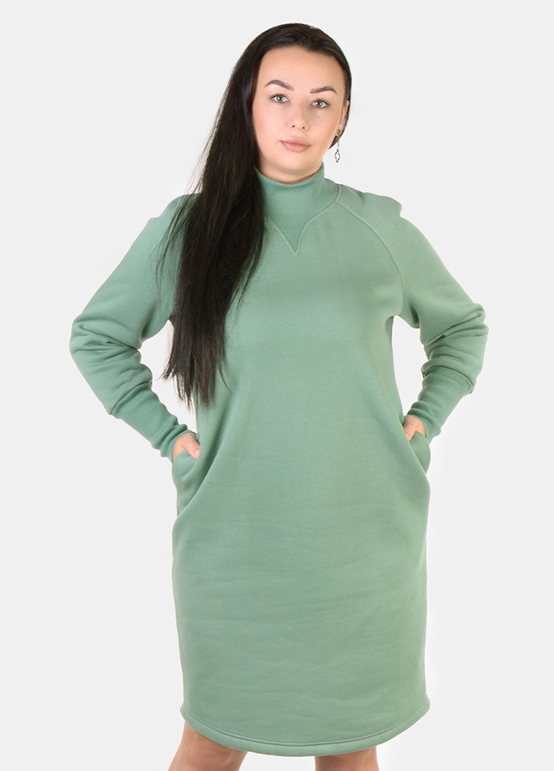 Оливкова кежуал тепла сукня на флісі сукня-світшот NEL однотонна