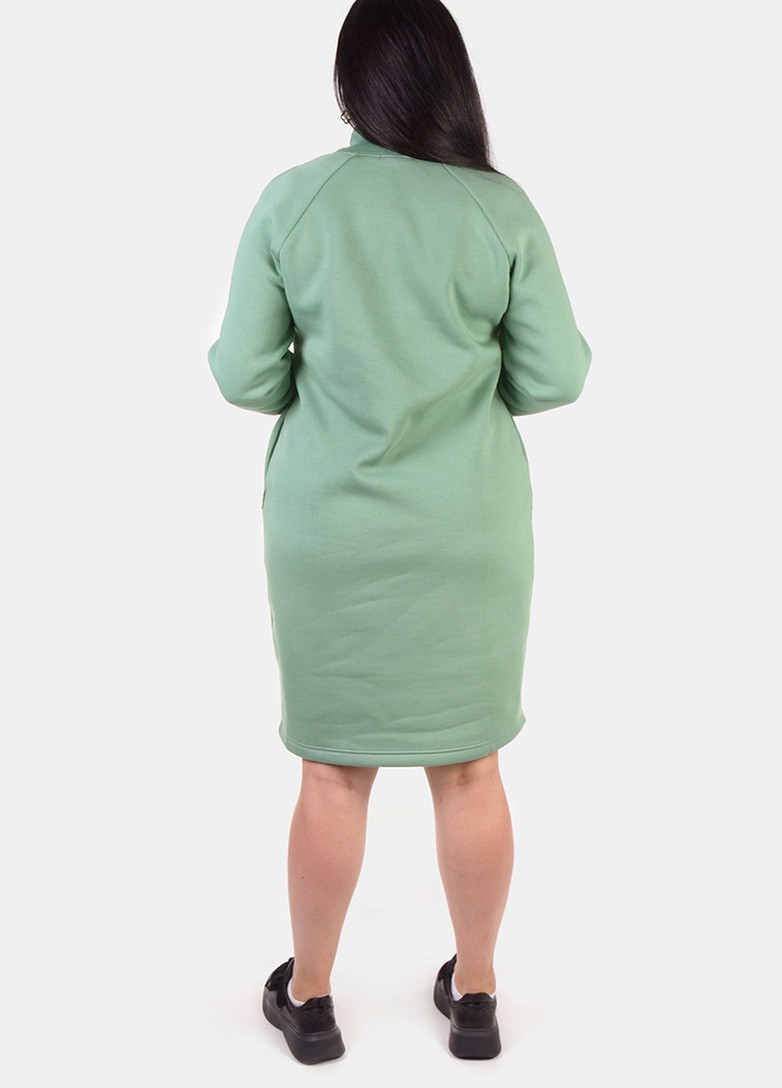 Оливковое кэжуал теплое платье на флисе платье-свитшот NEL однотонное