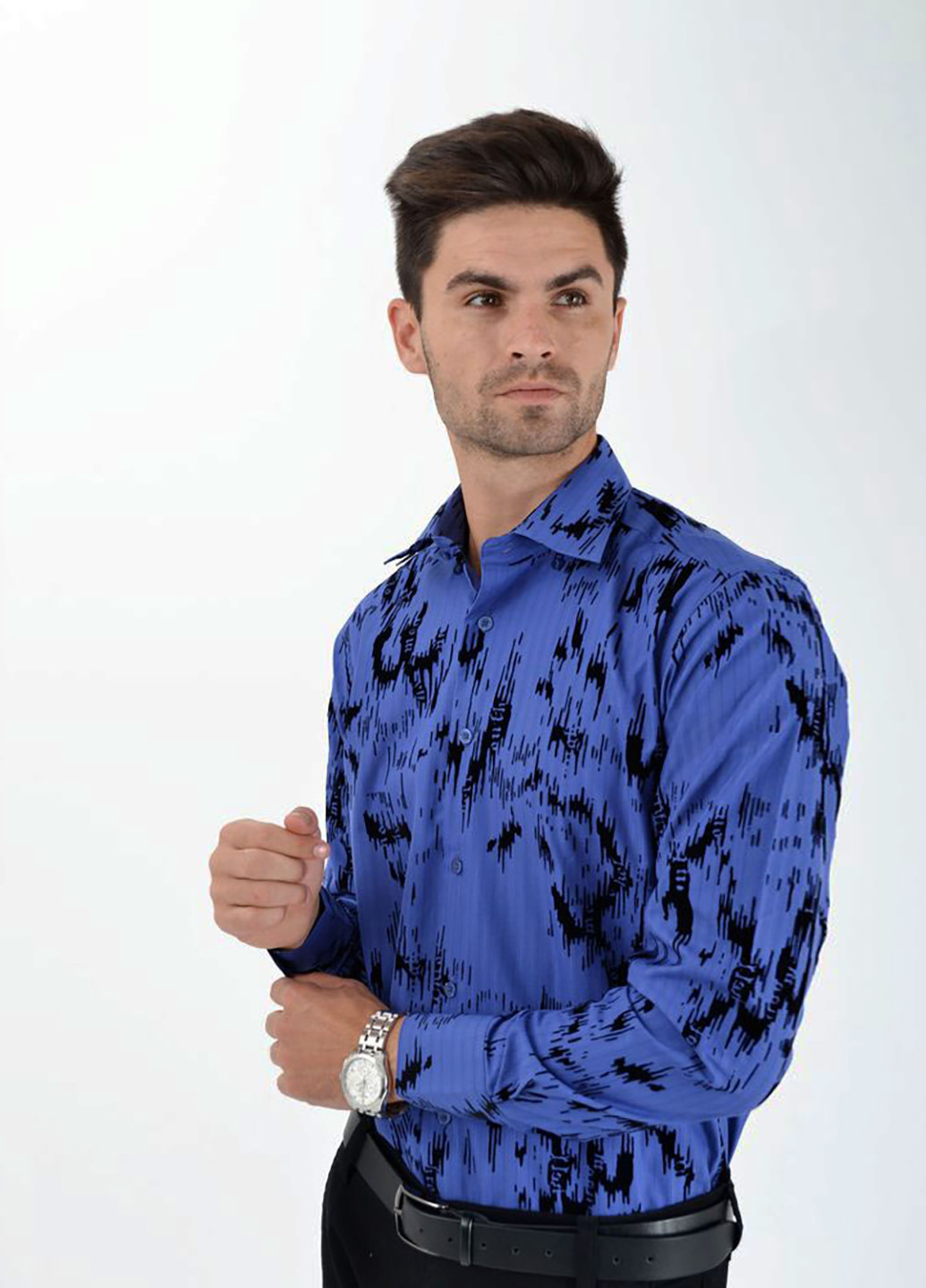 Синяя кэжуал рубашка с абстрактным узором Ager с длинным рукавом