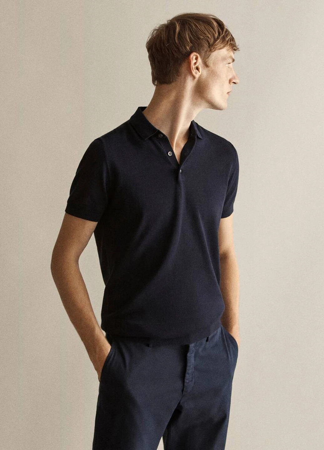 Темно-синяя футболка-поло для мужчин Massimo Dutti однотонная