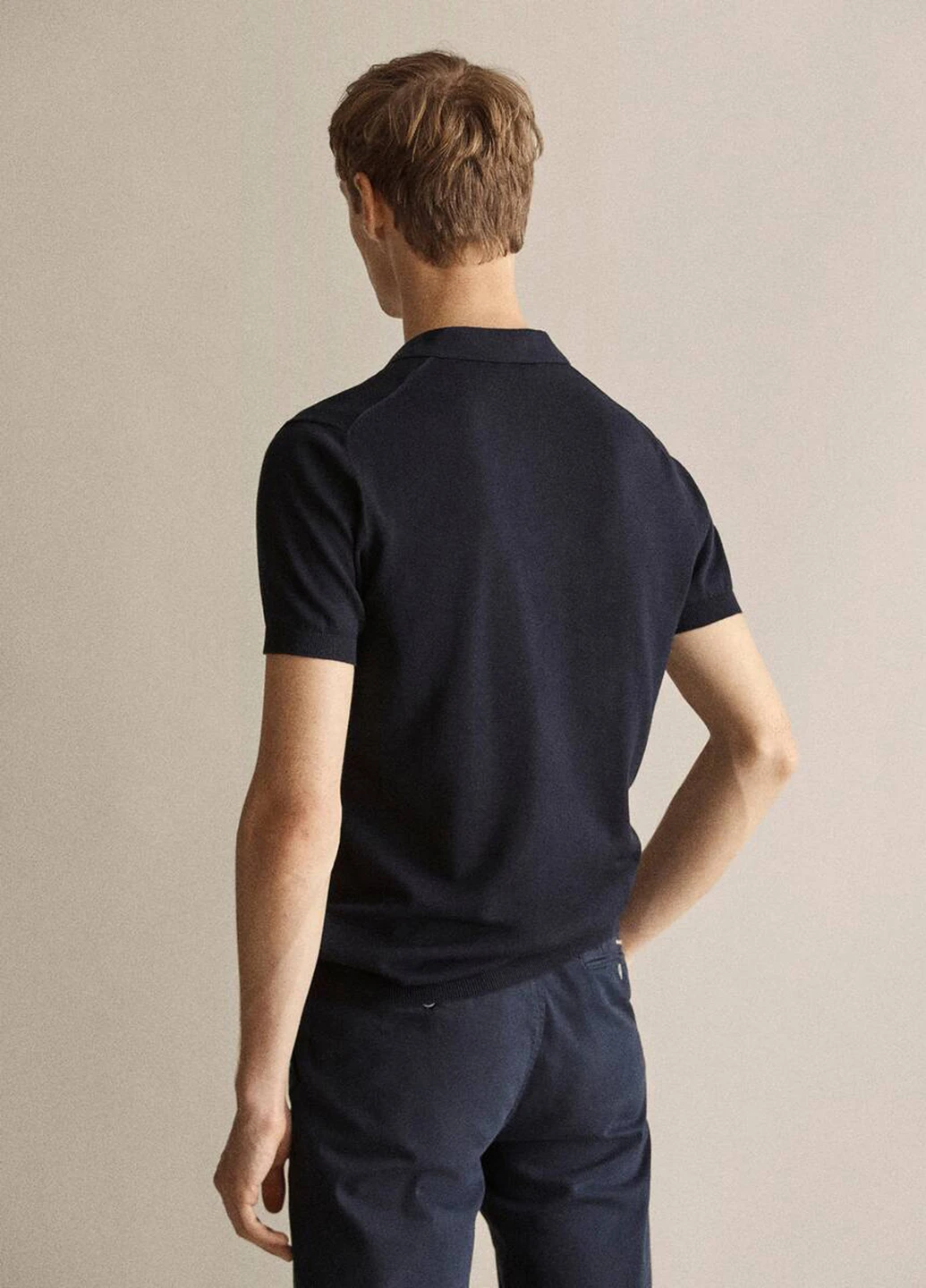 Темно-синяя футболка-поло для мужчин Massimo Dutti однотонная