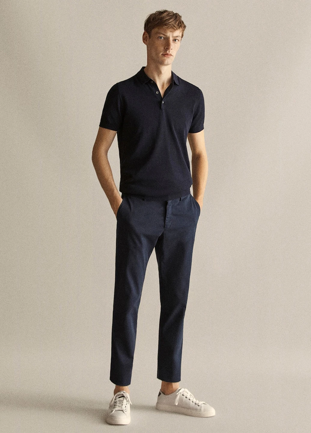 Темно-синяя футболка-поло для мужчин Massimo Dutti однотонная
